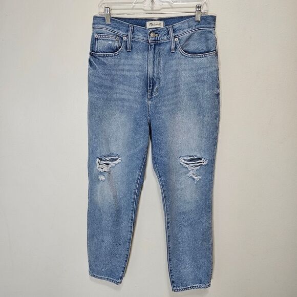 Madewell The Mom Jean High Waist Light Wash Ankle Ripped Distressed Raw Hem 29 - Picture 3 of 13